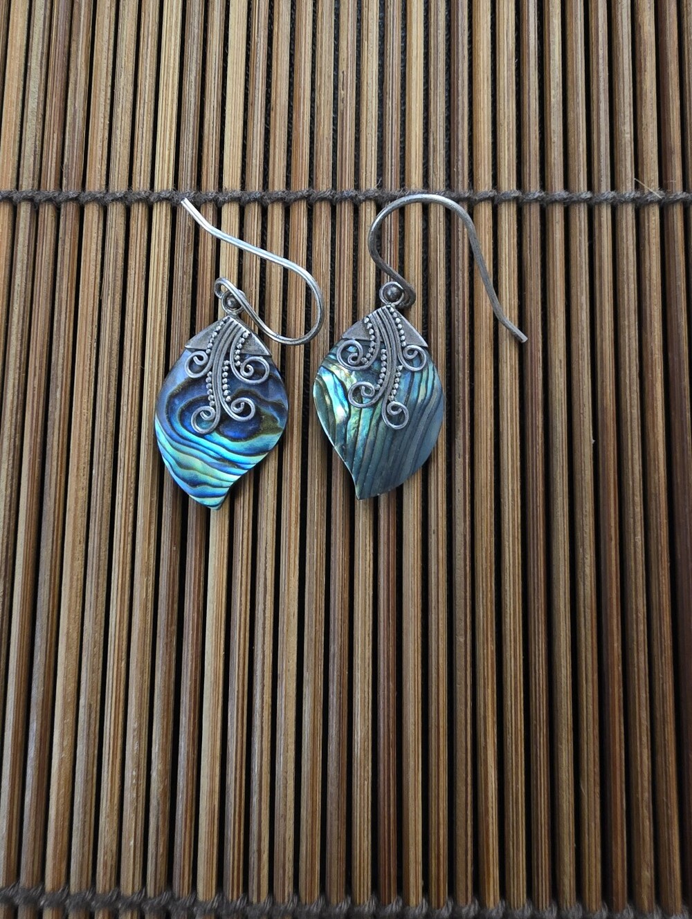 925 Silver Abalone Dangle Earrings (Vintage)